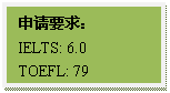 文本框: 申请要求：IELTS: 6.0TOEFL: 79